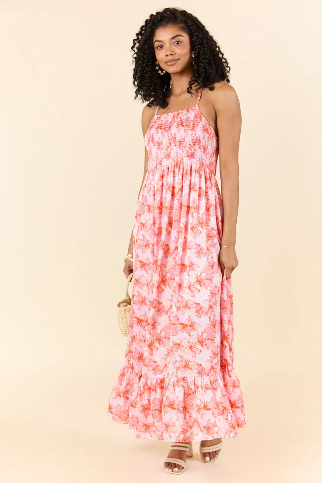 Floral Symphony Pink and Orange Smocked Maxi Dress FINAL SALE sold by Pink Lily product image thumbnail 5