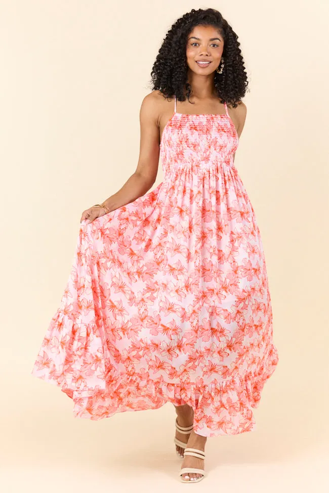 Floral Symphony Pink and Orange Smocked Maxi Dress FINAL SALE sold by Pink Lily product image thumbnail 2