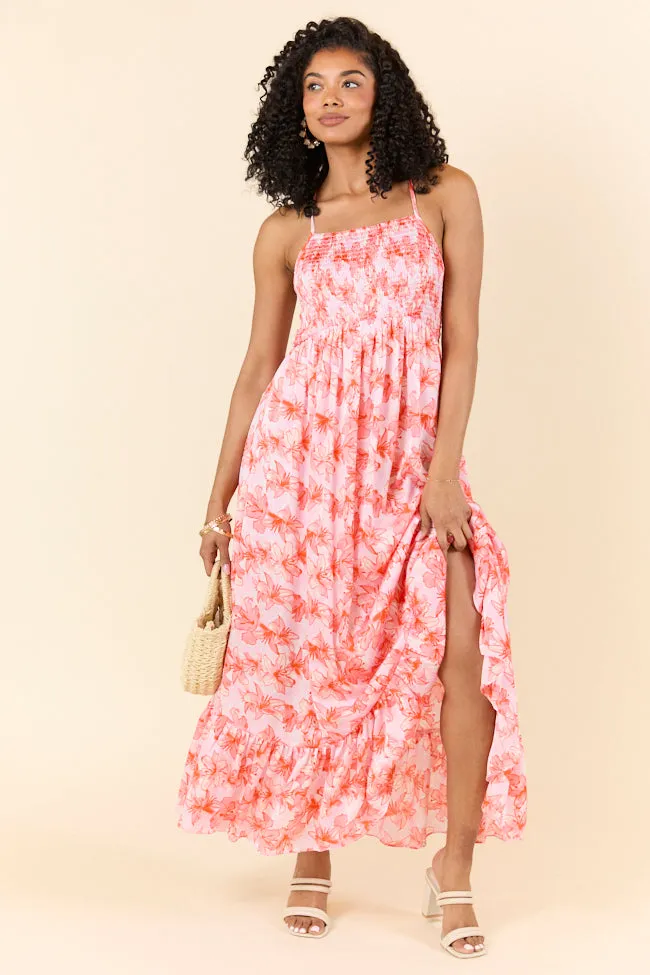 Floral Symphony Pink and Orange Smocked Maxi Dress FINAL SALE sold by Pink Lily product image thumbnail 3