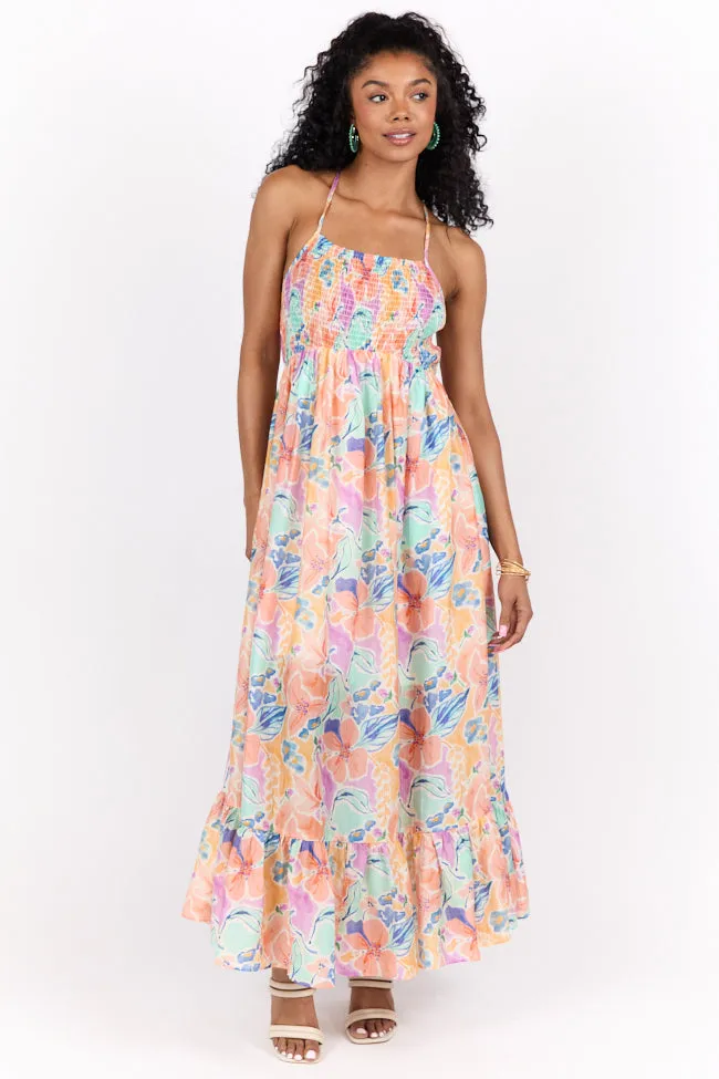 Floral Symphony Multi Color floral Smocked Maxi Dress sold by Pink Lily product image thumbnail 3