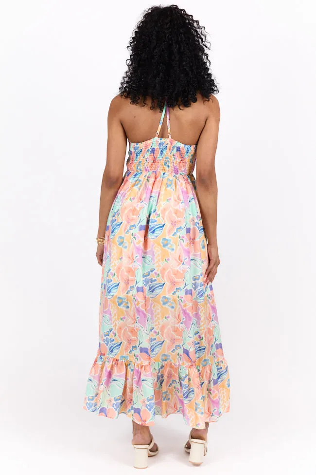 Floral Symphony Multi Color floral Smocked Maxi Dress sold by Pink Lily product image thumbnail 5