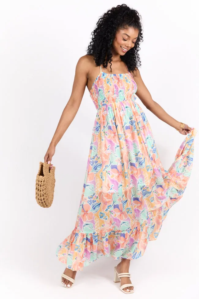 Floral Symphony Multi Color floral Smocked Maxi Dress sold by Pink Lily product image thumbnail 2