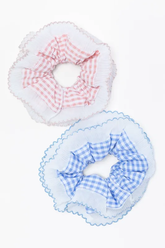 Pink and Blue Gingham Scrunchie Set SALE sold by Pink Lily