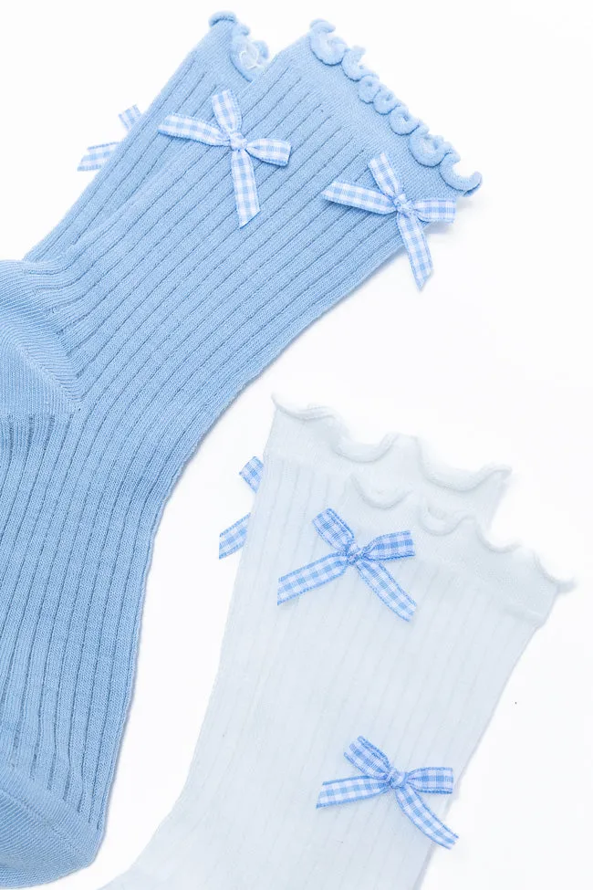 White and Blue Gingham Bow Sock Set FINAL SALE sold by Pink Lily product image thumbnail 2