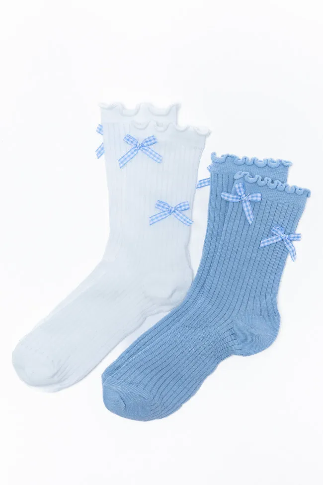 White and Blue Gingham Bow Sock Set FINAL SALE sold by Pink Lily product image thumbnail 3