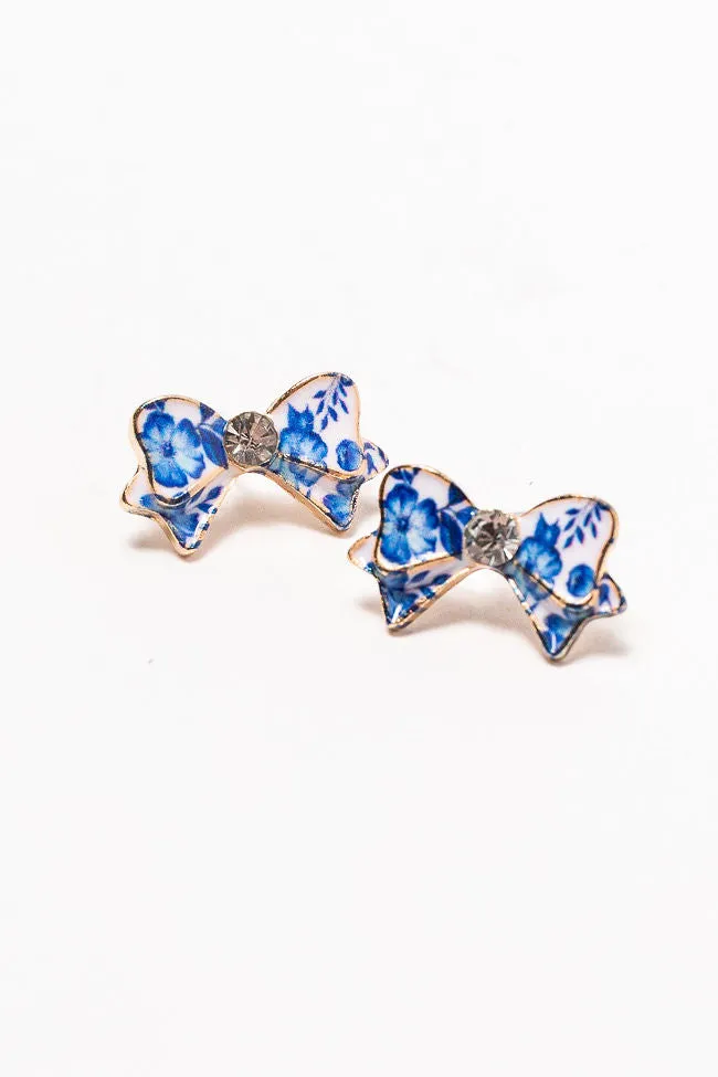 Blue Floral Printed Bow Earrings sold by Pink Lily product image thumbnail 2
