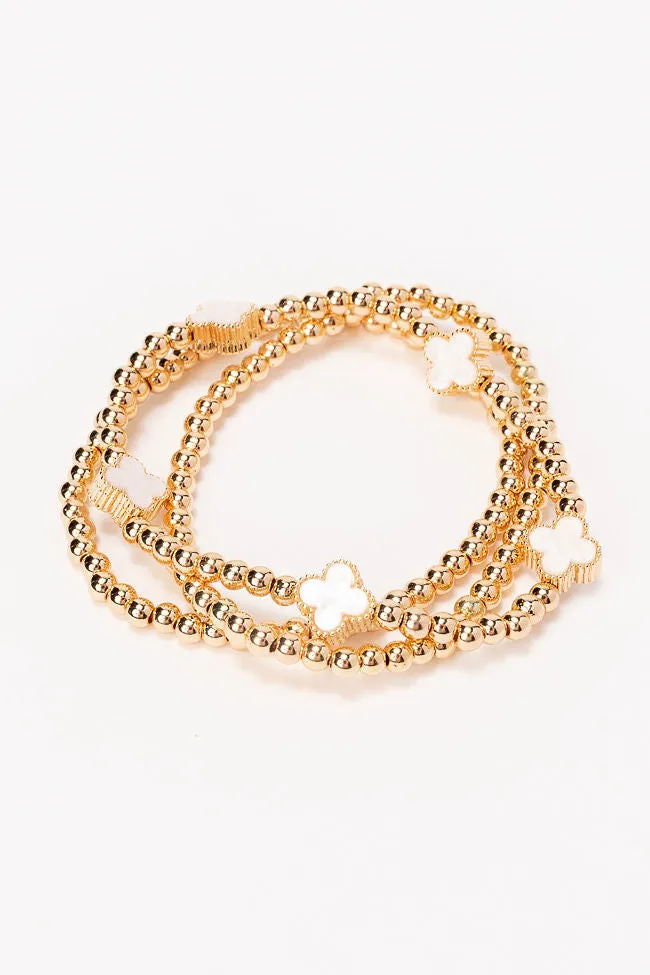 White Clover Stretch Bracelet Set sold by Pink Lily