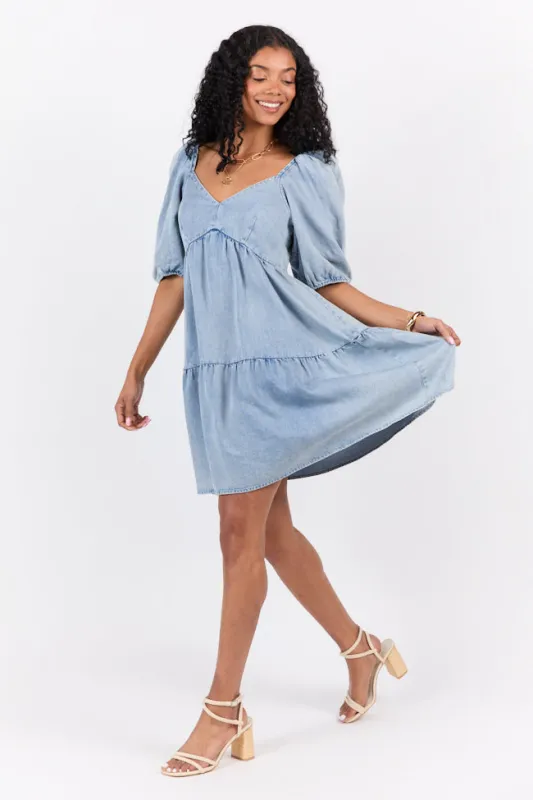 Believe Me Chambray V-neck Mini Dress SALE sold by Pink Lily