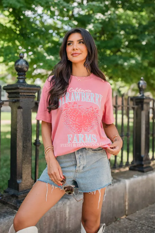 California Strawberry Farms Red Graphic Tee sold by Pink Lily