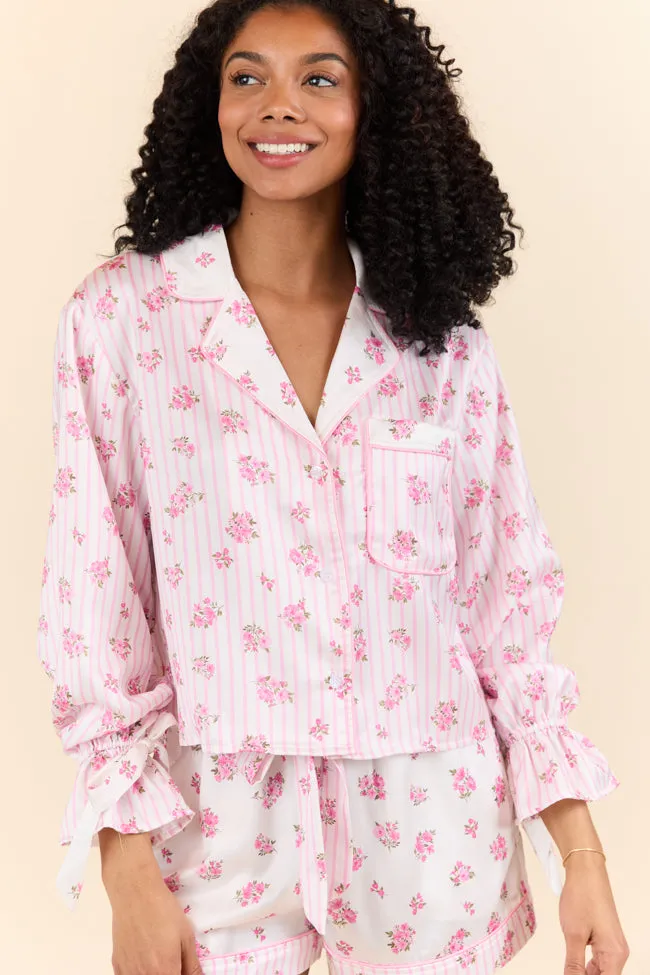 Sleep On My Side Pink Floral Satin Long Sleeve Pajama Top FINAL SALE sold by Pink Lily product image thumbnail 4