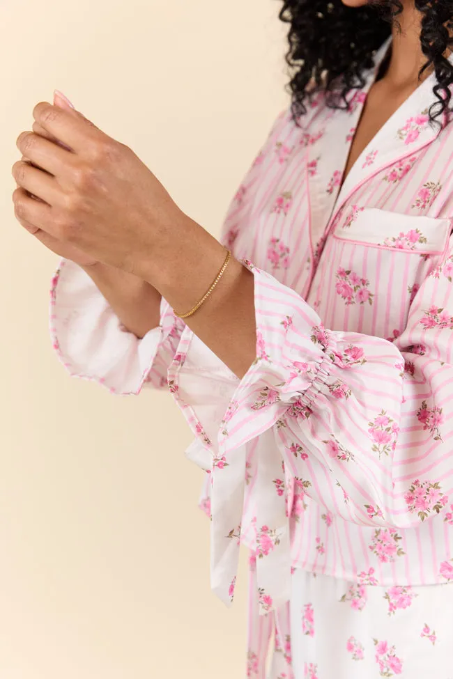 Sleep On My Side Pink Floral Satin Long Sleeve Pajama Top FINAL SALE sold by Pink Lily product image thumbnail 5