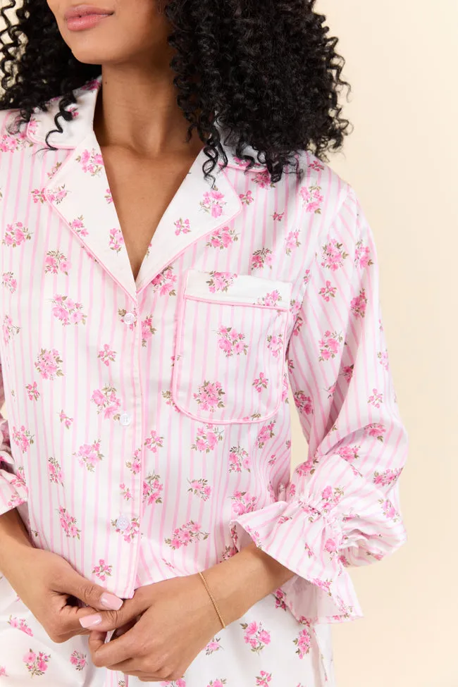 Sleep On My Side Pink Floral Satin Long Sleeve Pajama Top FINAL SALE sold by Pink Lily product image thumbnail 2