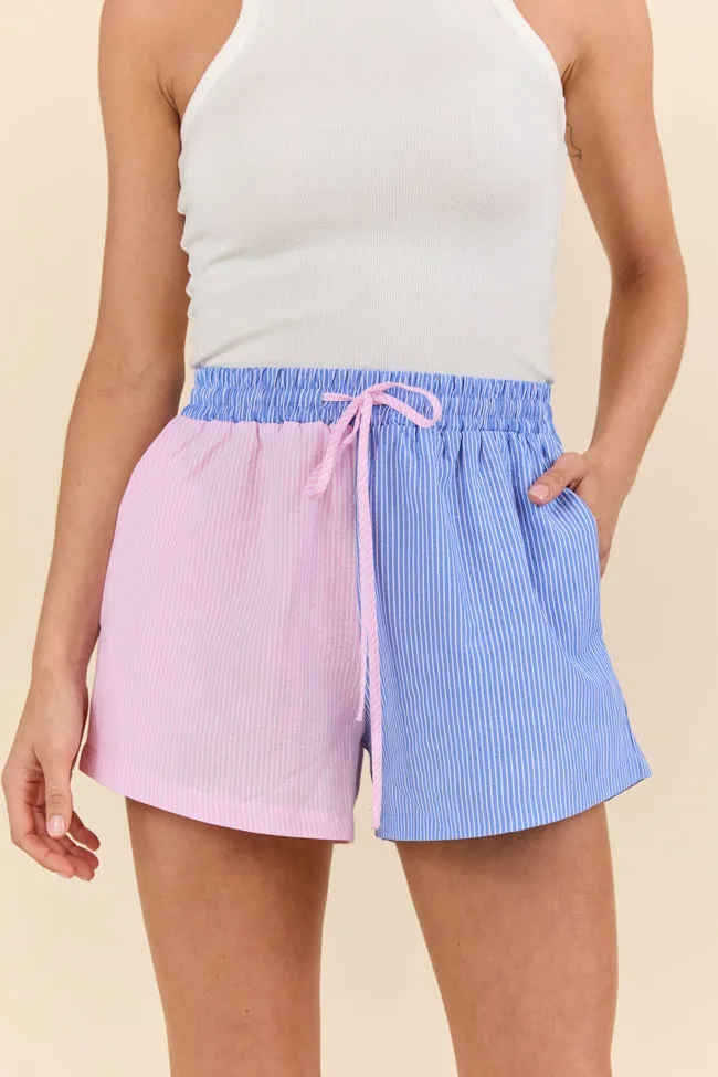 Perfect Days Blue and Pink Colorblock Striped Lounge Shorts SALE sold by Pink Lily