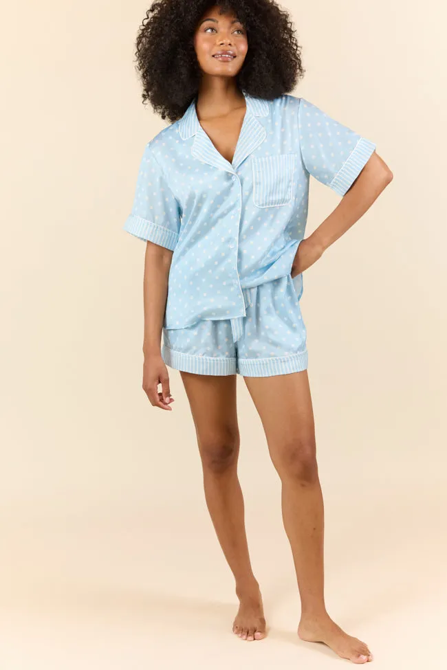 No Alarm Blue Polka Dot Satin Pajama Top FINAL SALE sold by Pink Lily product image thumbnail 3