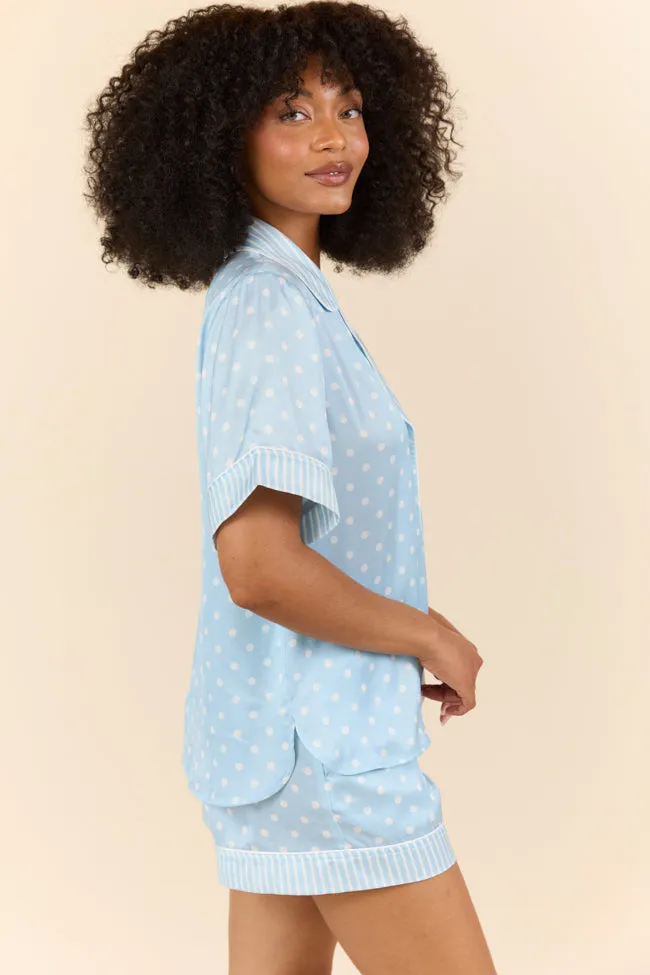 No Alarm Blue Polka Dot Satin Pajama Top FINAL SALE sold by Pink Lily product image thumbnail 4