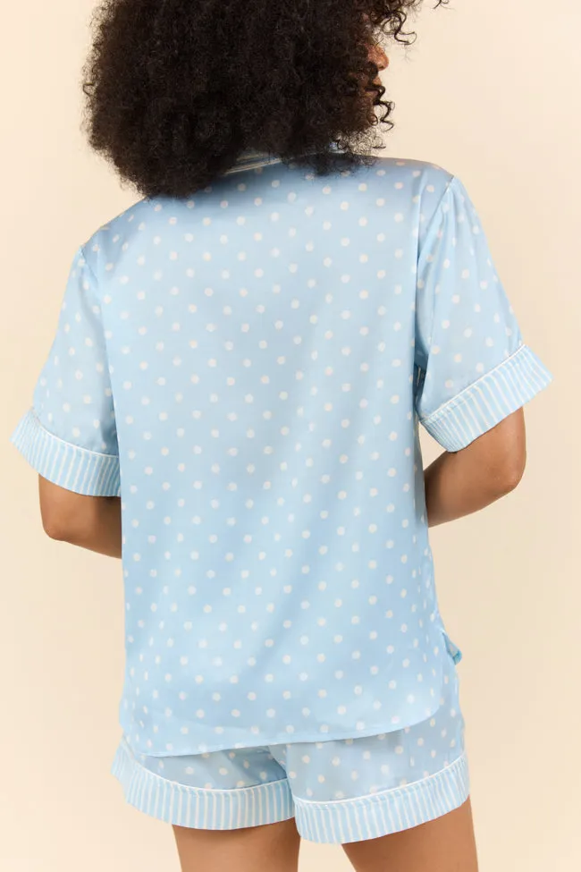 No Alarm Blue Polka Dot Satin Pajama Top FINAL SALE sold by Pink Lily product image thumbnail 5