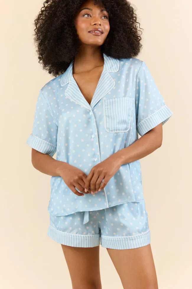 No Alarm Blue Polka Dot Satin Pajama Top FINAL SALE sold by Pink Lily