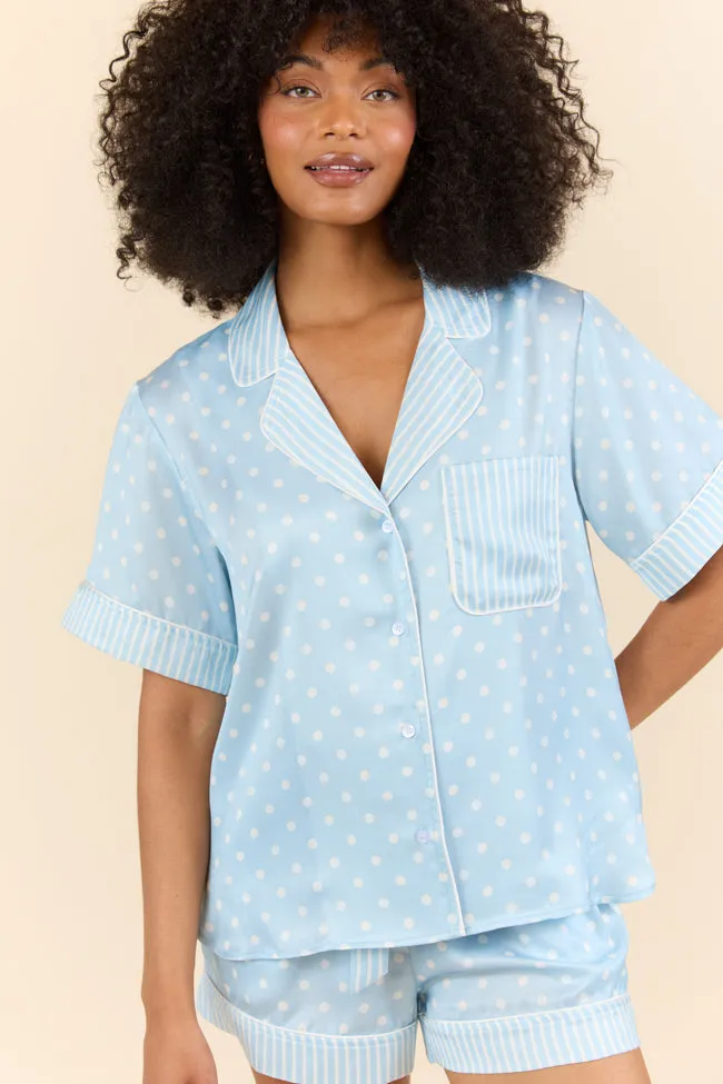 No Alarm Blue Polka Dot Satin Pajama Top FINAL SALE sold by Pink Lily product image thumbnail 2