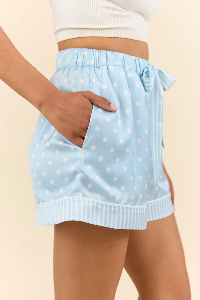 No Alarm Blue Polka Dot Satin Pajama Shorts FINAL SALE sold by Pink Lily product image thumbnail 3