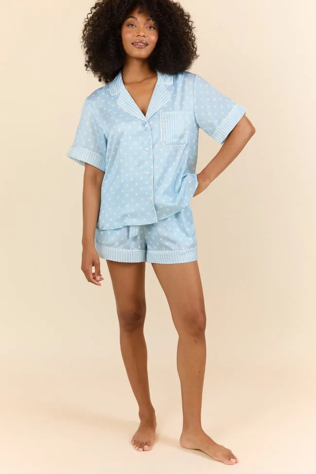 No Alarm Blue Polka Dot Satin Pajama Shorts FINAL SALE sold by Pink Lily product image thumbnail 2