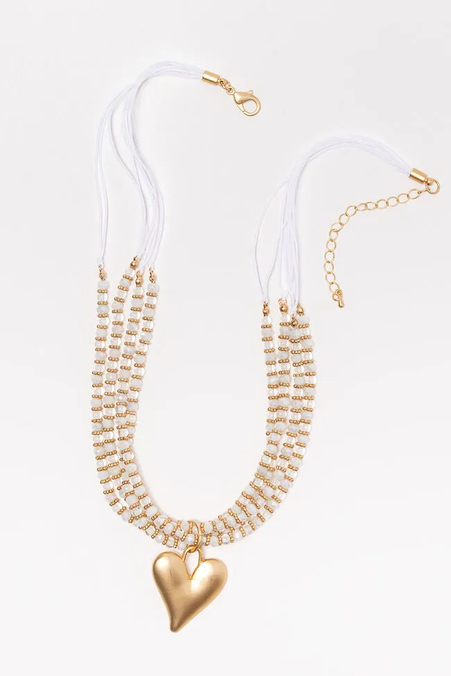 White Beaded Heart Necklace FINAL SALE sold by Pink Lily