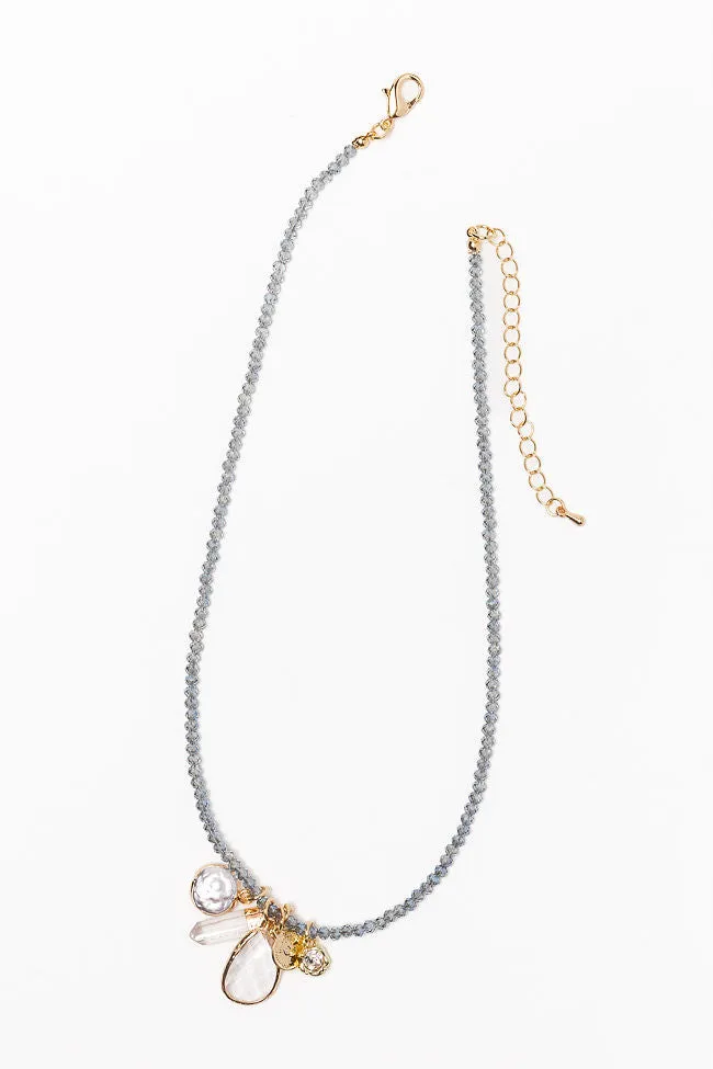 Blue beaded Multi Charm Necklace sold by Pink Lily