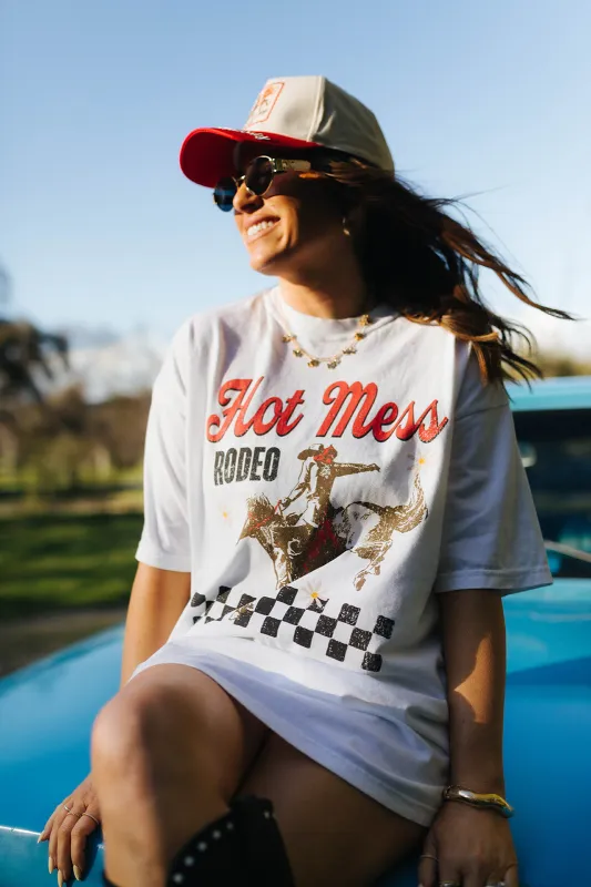 Hot Mess Rodeo White Graphic Tee sold by Pink Lily