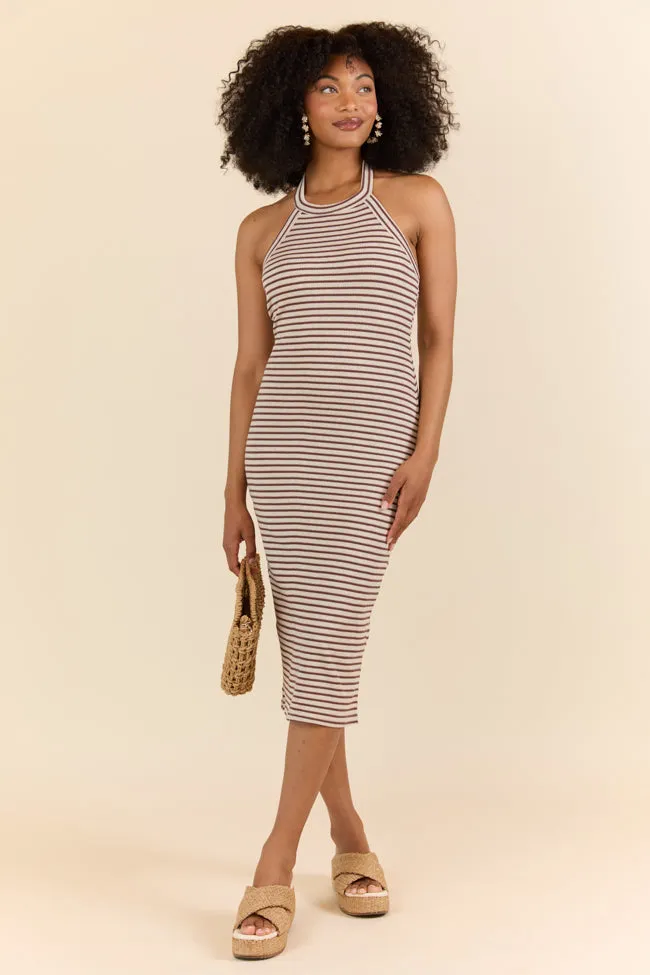 Walk By The Water Brown Striped Knit Razor Back Dress SALE sold by Pink Lily