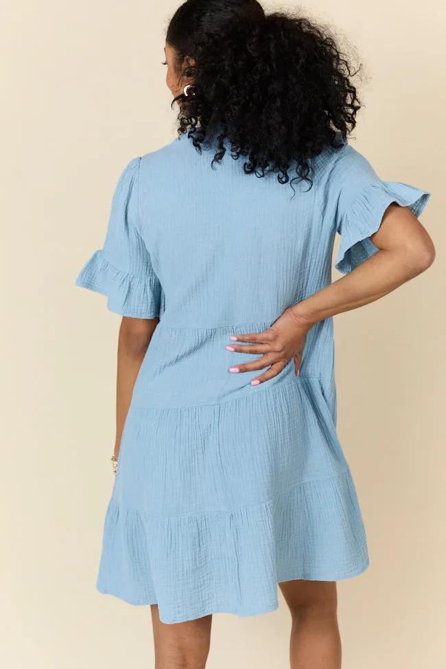 Weekend Wander Blue Gauze Mini Dress FINAL SALE sold by Pink Lily product image thumbnail 5