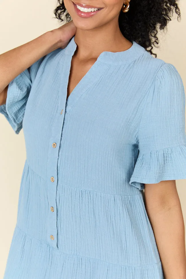Weekend Wander Blue Gauze Mini Dress FINAL SALE sold by Pink Lily product image thumbnail 3