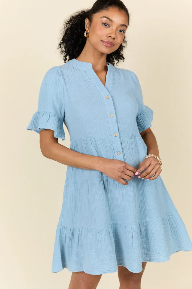 Weekend Wander Blue Gauze Mini Dress FINAL SALE sold by Pink Lily