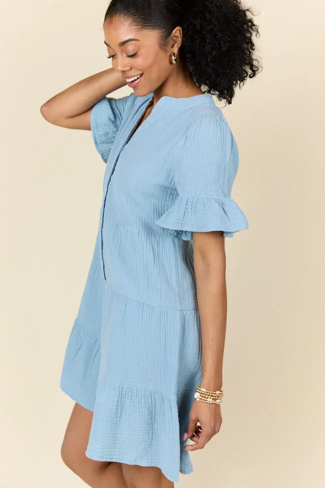 Weekend Wander Blue Gauze Mini Dress FINAL SALE sold by Pink Lily product image thumbnail 4