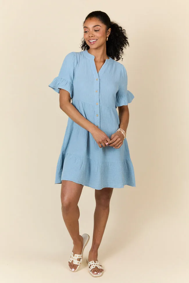 Weekend Wander Blue Gauze Mini Dress FINAL SALE sold by Pink Lily product image thumbnail 2