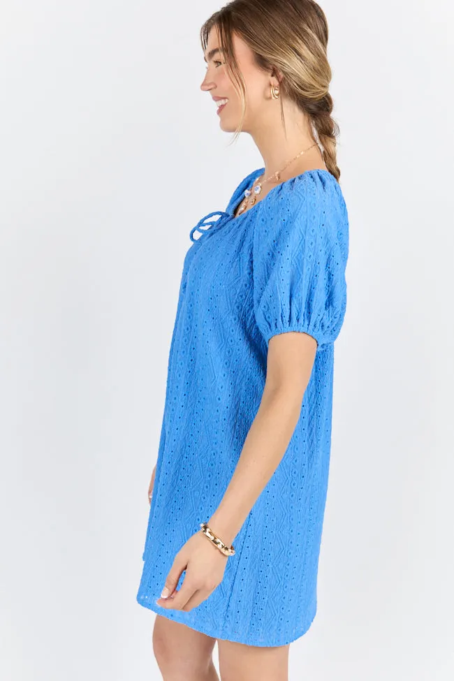 On A Whim Blue Knit Eyelet Short Sleeve Dress FINAL SALE sold by Pink Lily product image thumbnail 4