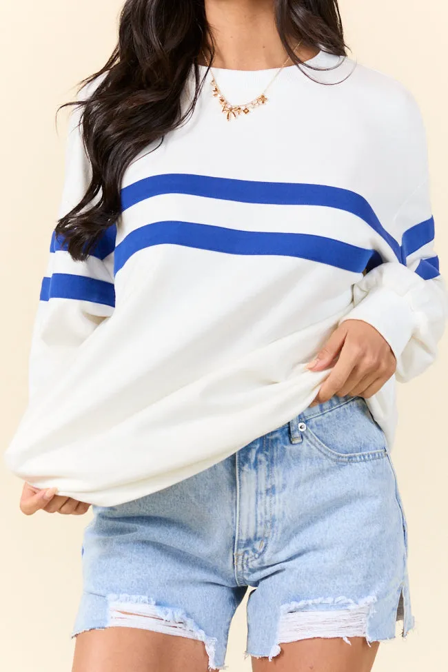 Power Moves White and Cobalt Blue Striped Oversized Sweatshirt sold by Pink Lily product image thumbnail 4