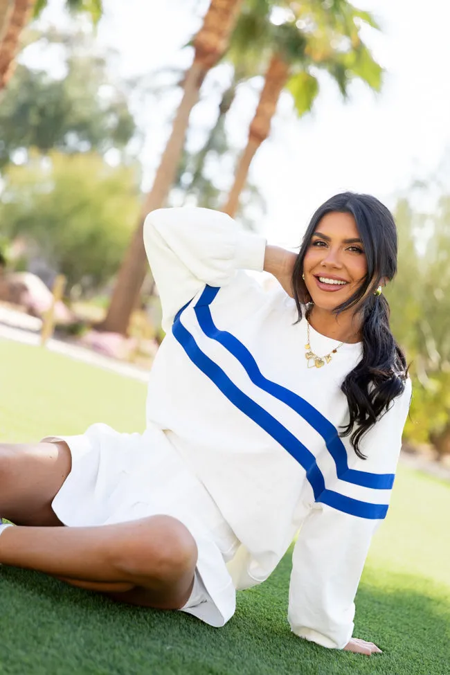 Power Moves White and Cobalt Blue Striped Oversized Sweatshirt sold by Pink Lily product image thumbnail 2