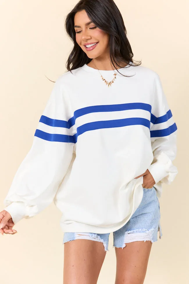 Power Moves White and Cobalt Blue Striped Oversized Sweatshirt sold by Pink Lily product image thumbnail 3
