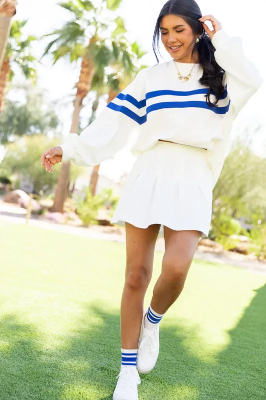 Power Moves White and Cobalt Blue Striped Oversized Sweatshirt sold by Pink Lily