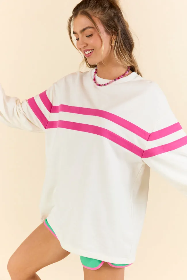 Power Moves White and Hot Pink Striped Oversized Sweatshirt sold by Pink Lily product image thumbnail 4