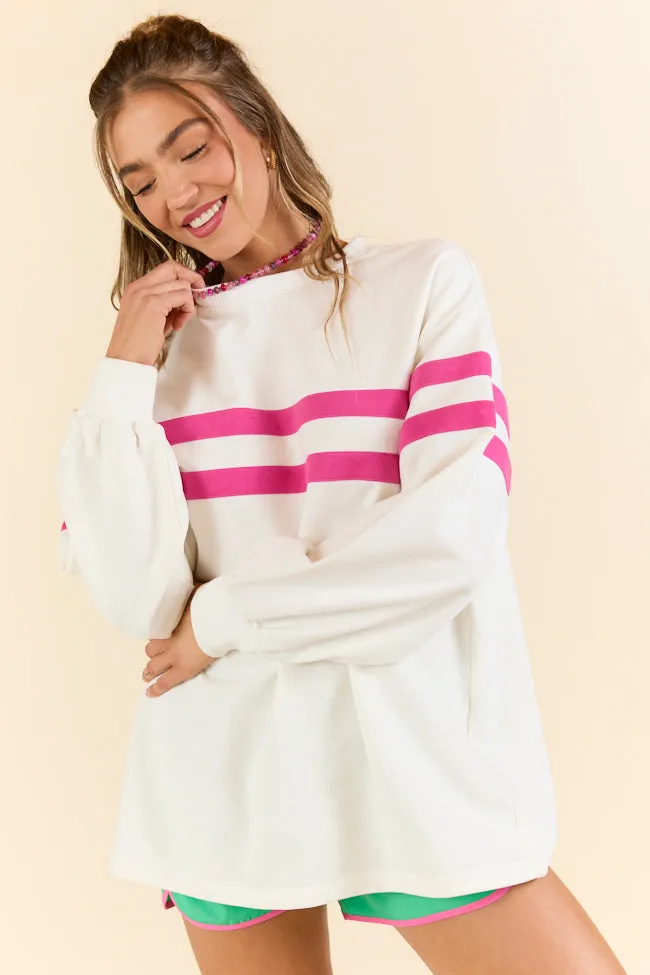 Power Moves White and Hot Pink Striped Oversized Sweatshirt sold by Pink Lily product image thumbnail 3