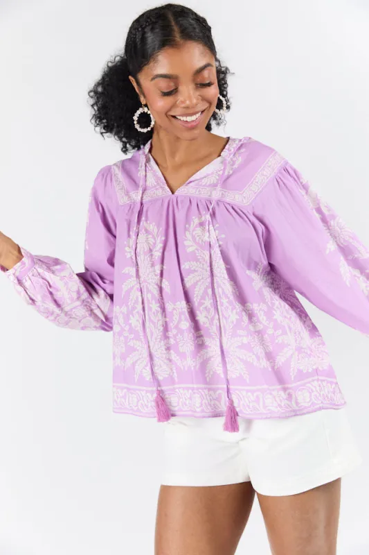 Unspoken Grace Purple Multi Printed Long Sleeve Blouse FINAL SALE sold by Pink Lily