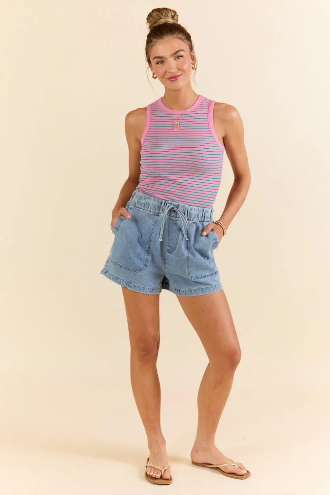 Core Values Pink and Green Ribbed Stripe High Neck Tank sold by Pink Lily product image thumbnail 3