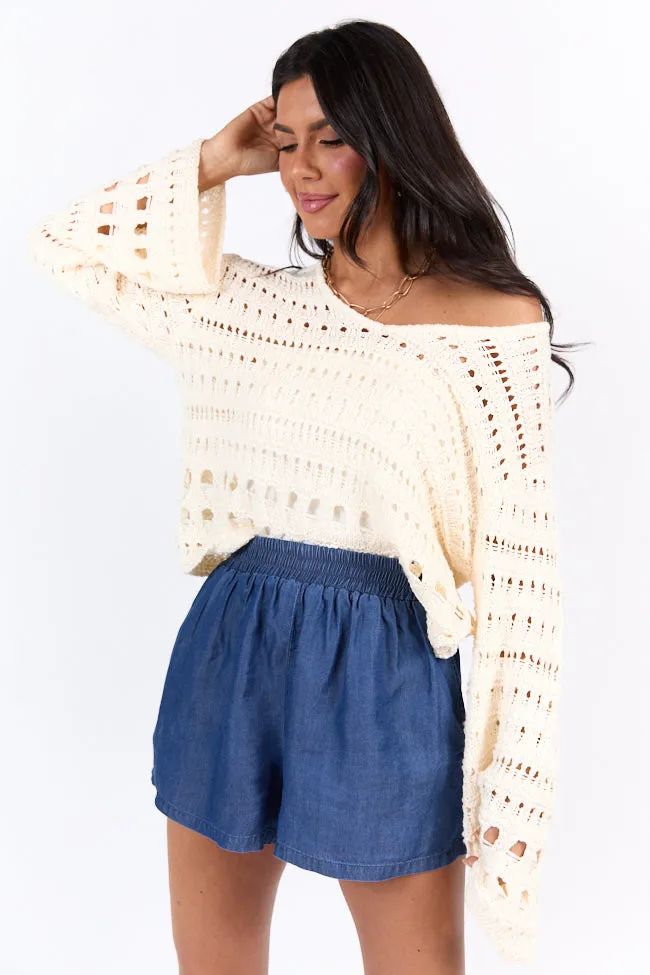 Chasing Daylight Cream Open Knit V-Neck Sweater FINAL SALE sold by Pink Lily