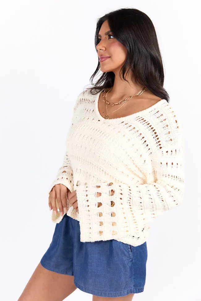 Chasing Daylight Cream Open Knit V-Neck Sweater FINAL SALE sold by Pink Lily product image thumbnail 5