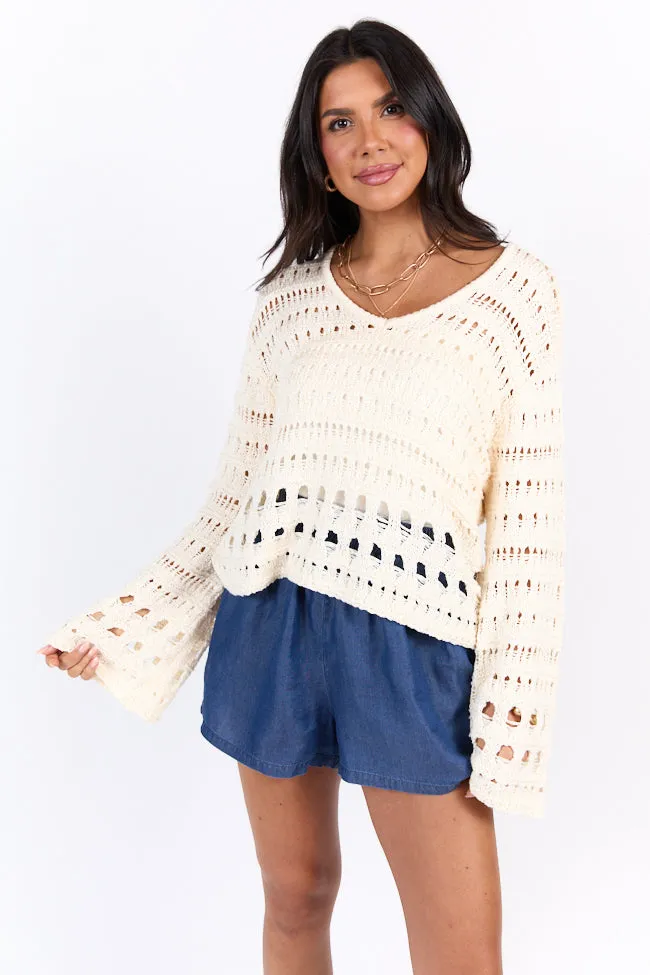 Chasing Daylight Cream Open Knit V-Neck Sweater FINAL SALE sold by Pink Lily product image thumbnail 3