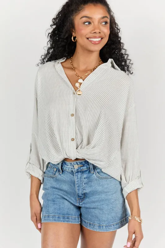 Twist Of Fate Black and White Stripe Button Down Top FINAL SALE sold by Pink Lily
