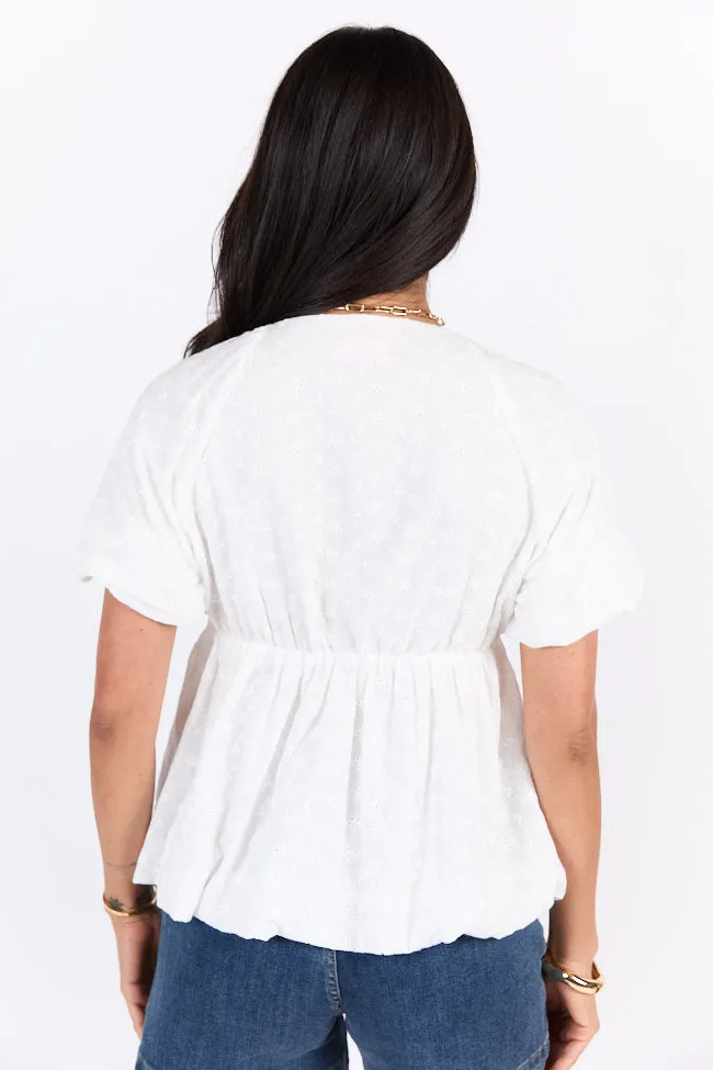 Lovely Thoughts Ivory Embroidered Floral Bubble Hem Blouse FINAL SALE sold by Pink Lily product image thumbnail 4