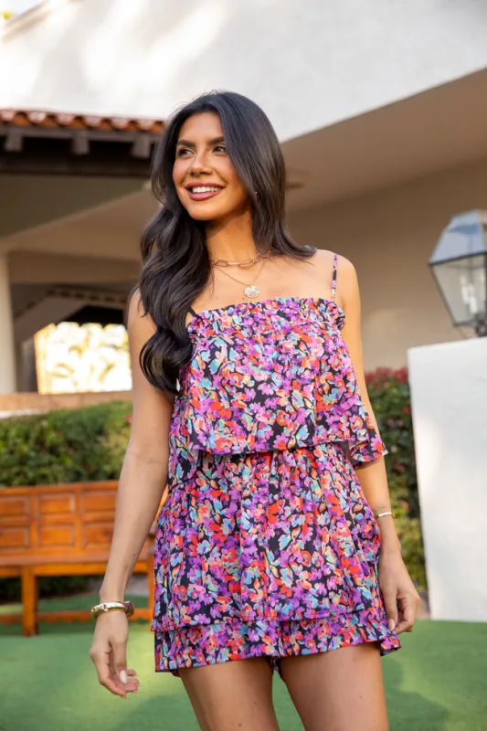 New Settings Printed Flowy Tiered Romper FINAL SALE sold by Pink Lily