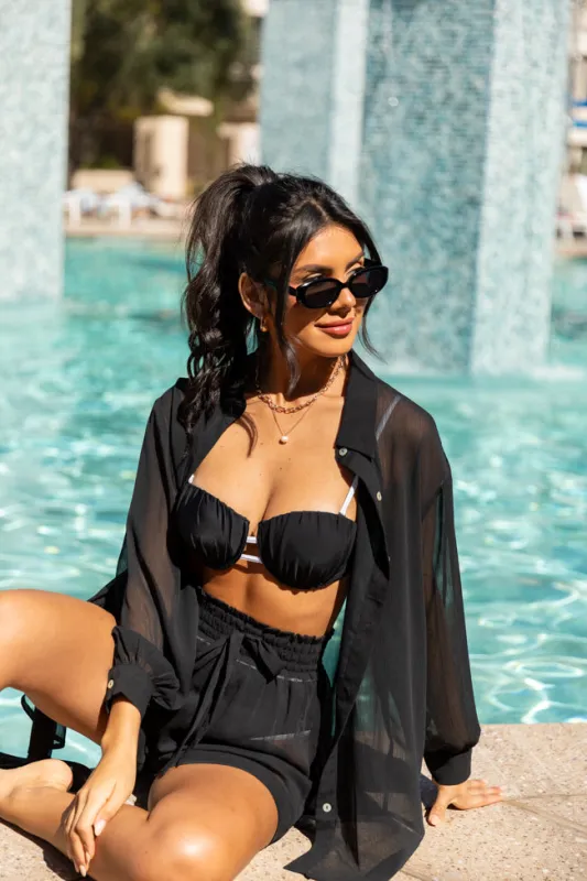 Sand Dune Daydreams Black Chiffon Button Up Coverup Set sold by Pink Lily