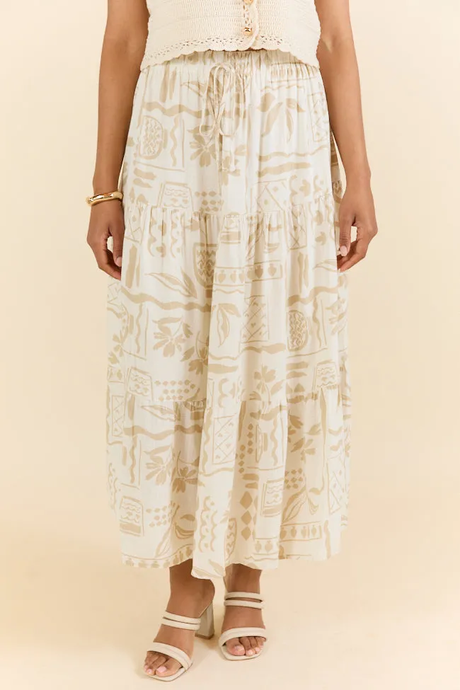 First Stop Ivory and Beige Icon Printed Midi Skirt FINAL SALE sold by Pink Lily